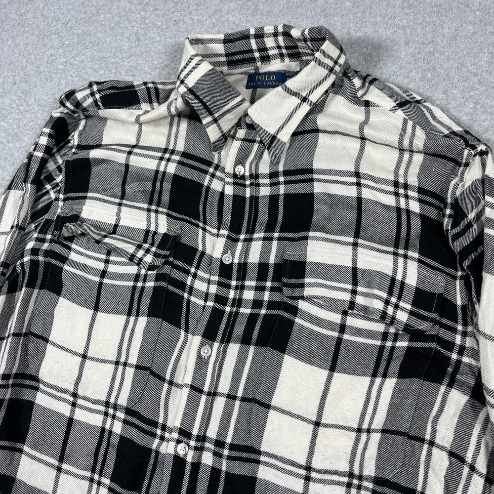 Polo Ralph Lauren Shirt Mens XL Black 100% Viscoe Rayon Button Up Plaid Long Sle - Picture 4 of 9